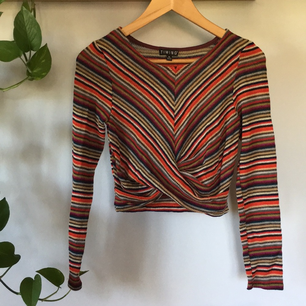 Striped Cross-Front Long Sleeve